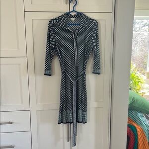 Max Studio Navy and White Long Sleeve Shirt Dress
